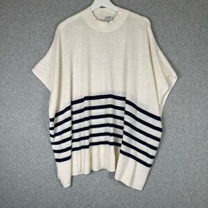 J Crew poncho womens one size Ribbed Lightweight Mock Neck Cream Navy Blue Strip